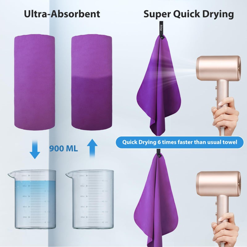 BOGI Microfiber Travel Sports Towel-Quick Dry Towel, Soft Lightweight Microfiber Camping Towel Absorbent Compact Travel Towel for Camping Gym Yoga Swimming Backpacking (XL:72''x32''+16''x16''-Purple) - Image 5